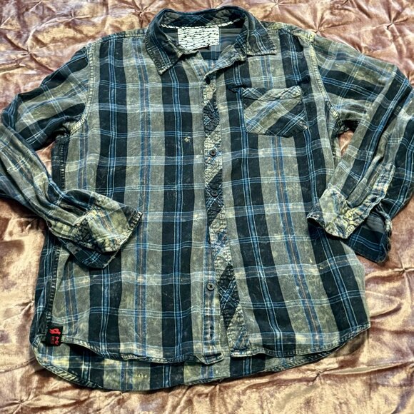 Urban Outfitters Tops - BDG Urban Outfitters Blue & Black Plaid Grunge Button Down Shirt – Distressed M